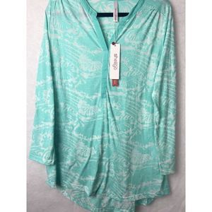 Sheego Women's top Blouse Aqua and white long sleeve size EUR 40/42